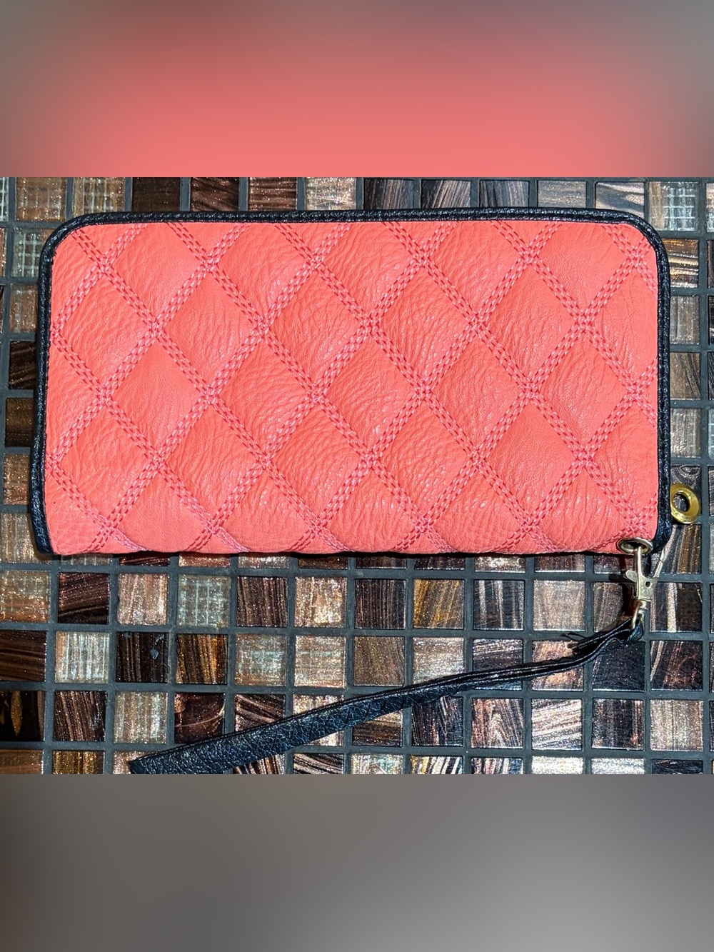 Orange Quilted Wristlet Clutch - Picture 2 of 6